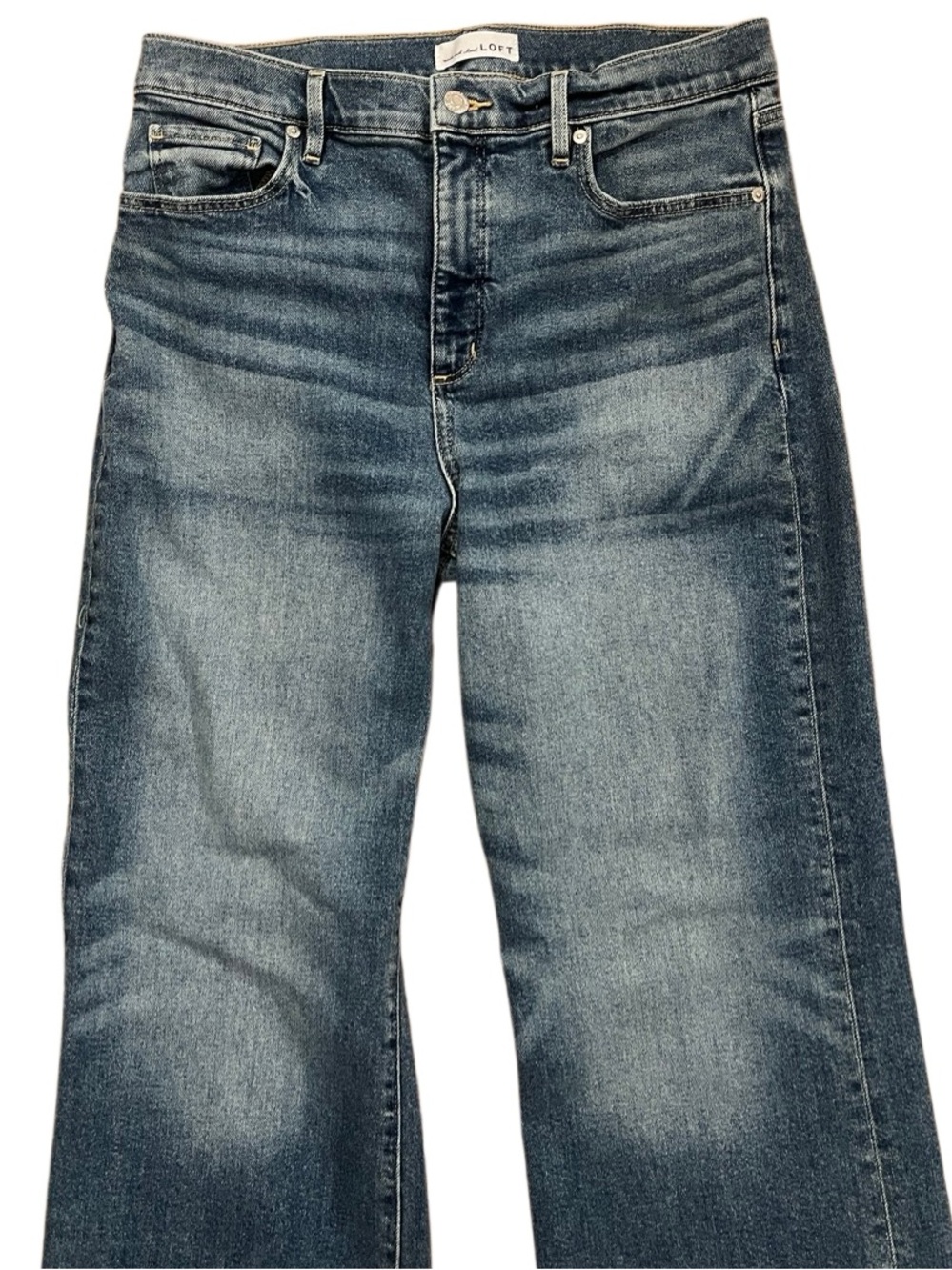 LOFT Frayed High Rise Wide Leg Jeans - Picture 4 of 10